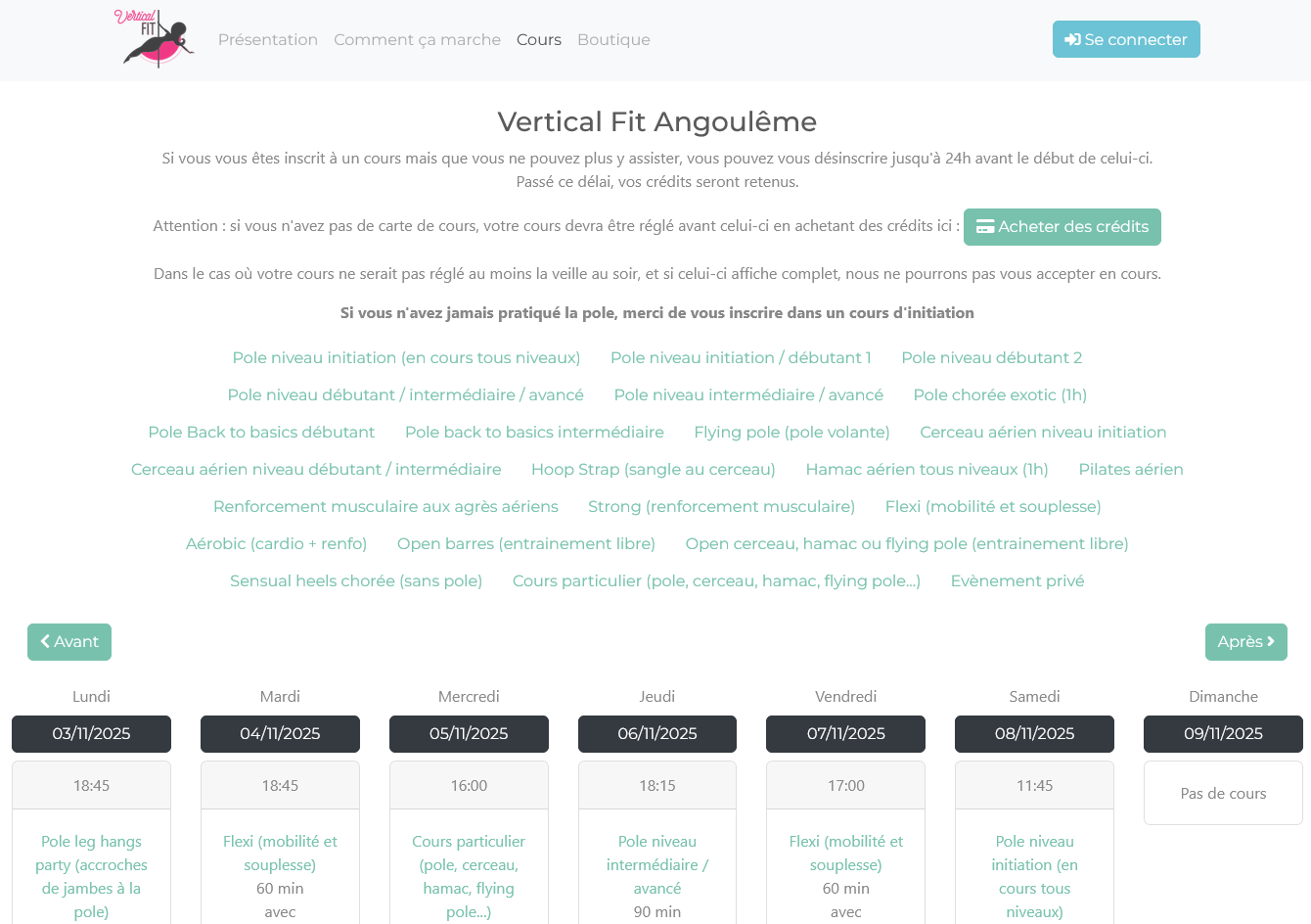 planning pole dance Angoulême